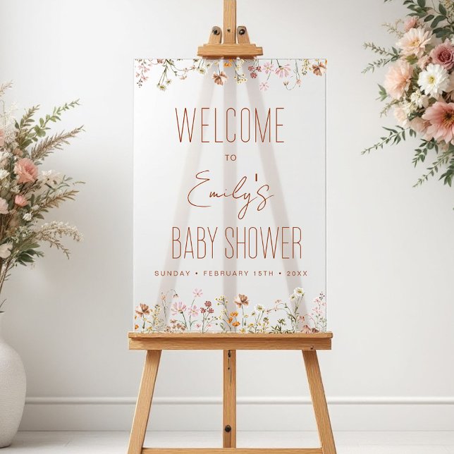 Señal Acrílica Signo de bienvenida moderno de Baby Shower con flo (Subido por el creador)