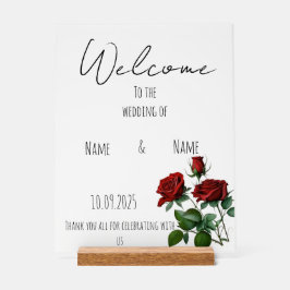 Señal Acrílica Signo de boda acrílico de rosas rojas rojas