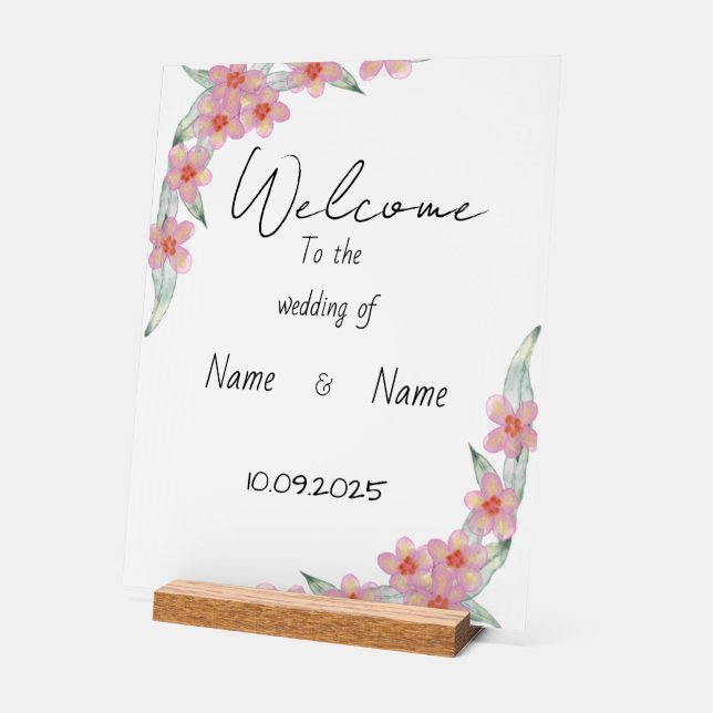 Señal Acrílica Signo de boda acrílico floral (Ángulo)