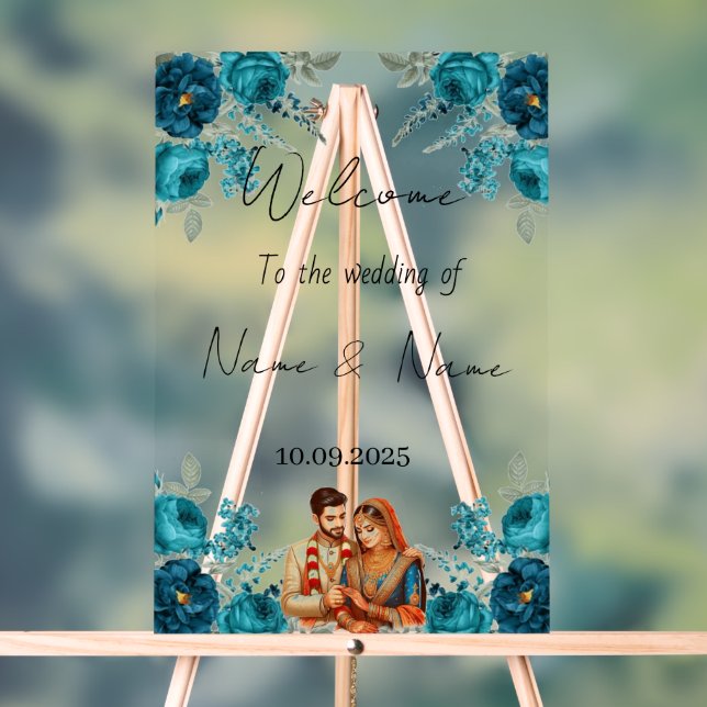 Señal Acrílica Signo de boda acrílico floral (Neutral )