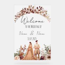 Señal Acrílica Signo de boda acrílico marrón floral