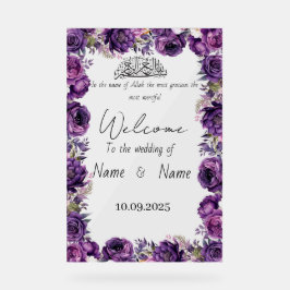 Señal Acrílica Signo de boda acrílico morado floral