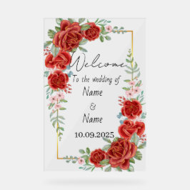 Señal Acrílica Signo de boda acrílico rojo floral