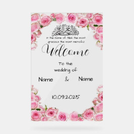 Señal Acrílica Signo de boda acrílico rosa floral