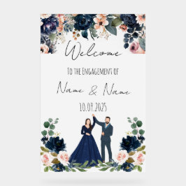 Señal Acrílica Signo de compromiso acrílico azul marino floral