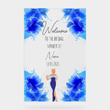 Signo de ducha de novia acrílica azul floral