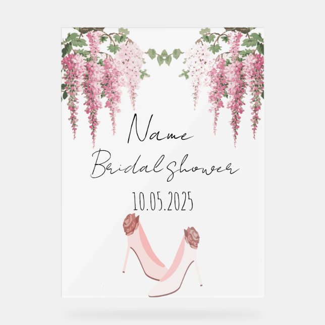 Señal Acrílica Signo de ducha de novia acrílica floral (Anverso)