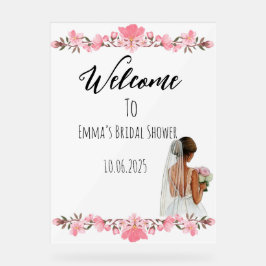 Señal Acrílica Signo de ducha de novia acrílico floral