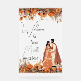 Señal Acrílica Signo de mendhi acrílico floral naranja quemado