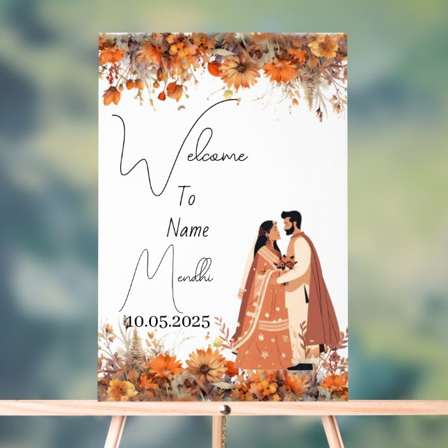 Señal Acrílica Signo de mendhi acrílico floral naranja quemado (Neutral )