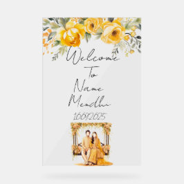 Señal Acrílica Signo de Mendhi amarillo floral