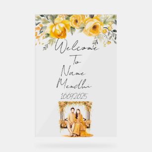 Señal Acrílica Signo de Mendhi amarillo floral
