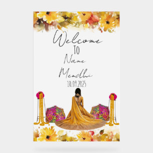 Señal Acrílica Signo de Mendhi amarillo floral