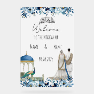 Señal Acrílica Signo de Nikkah azul floral islámico