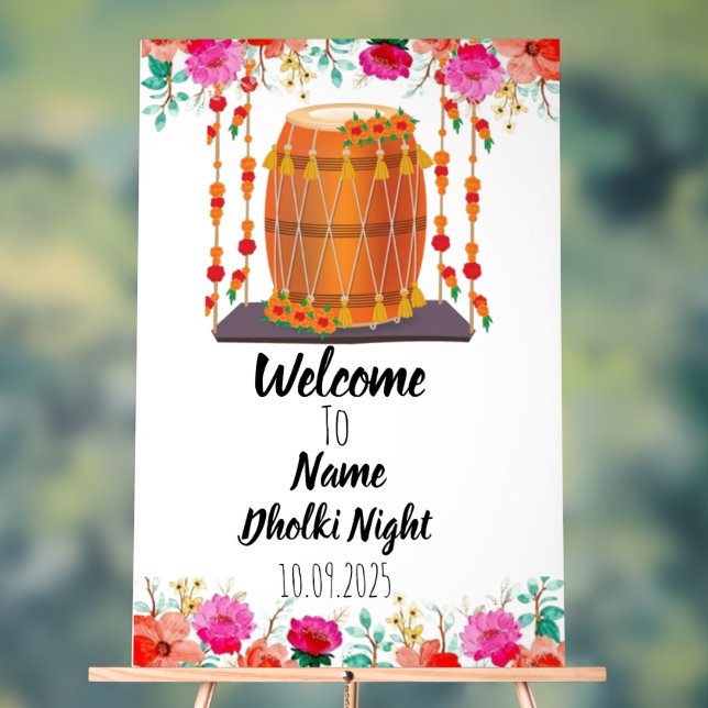 Señal Acrílica Signo de noche de Dholki acrílico floral (Neutral )