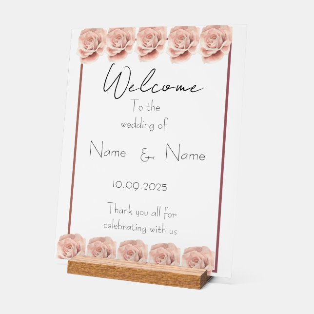 Señal Acrílica Signo del boda acrílico de rosas rosas rosas rosas (Ángulo)