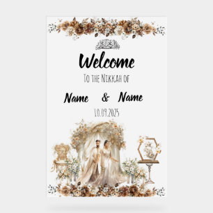 Señal Acrílica Signo del Boda Nikkah elegante floral islámico
