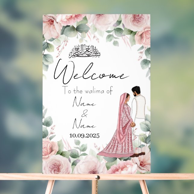 Señal Acrílica Signo islámico de boda acrílico rosa floral (Neutral )