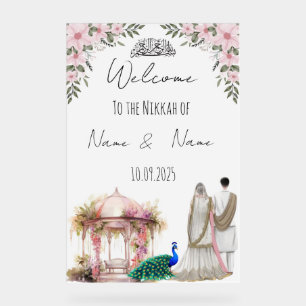 Señal Acrílica Signo islámico de Nikkah rosa floral.