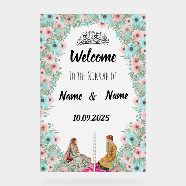 Señal Acrílica Signo Nikkah acrílico de menta floral (Anverso)