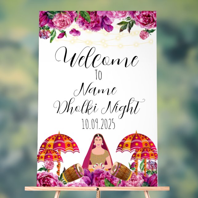 Señal Acrílica Signo nocturno de Dholki acrílico floral (Neutral )