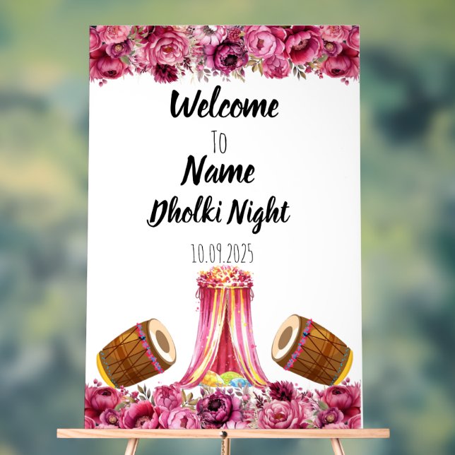 Señal Acrílica Signo nocturno de Dholki rosa floral (Neutral )