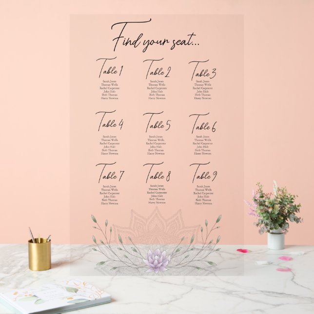 Señal Acrílica Sillones simples de Boda de hojas y rosados de Lot (Boda)