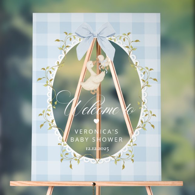 Señal Acrílica Silly Goose Blue Gingham Baby Shower Welcome (Neutral )