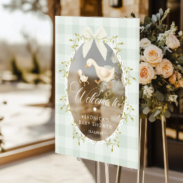 Señal Acrílica Silly Goose Sage Gingham Baby Shower Welcome