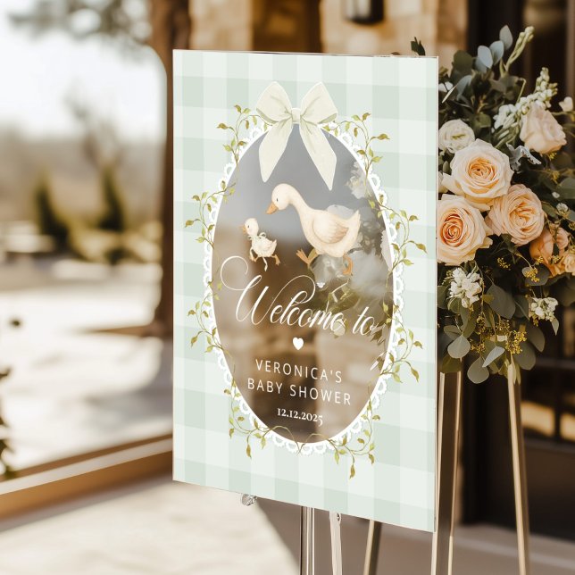 Señal Acrílica Silly Goose Sage Gingham Baby Shower Welcome (Subido por el creador)