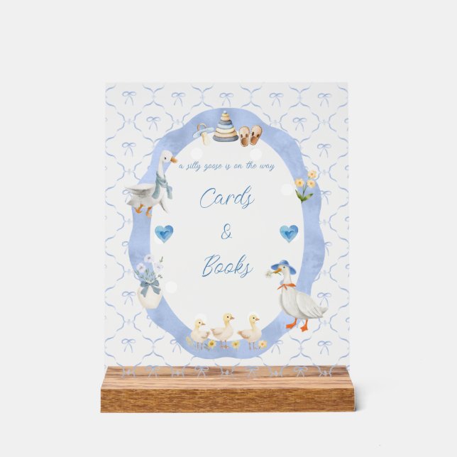Señal Acrílica Silly Goose Whimsical Bow Baby Boy Shower (Anverso)