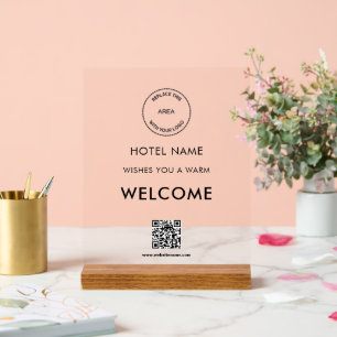 Señal Acrílica Símbolo de bienvenida del código QR con logotipo d