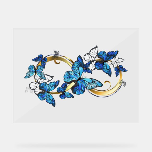 Señal Acrílica Símbolo infinito de mariposas Morpho azules (Anverso)