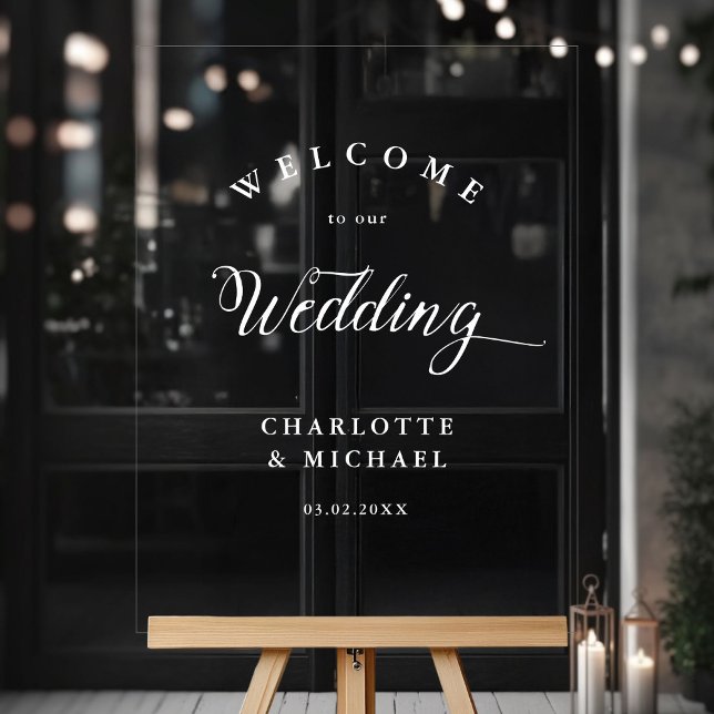 Señal Acrílica Simpel, elegante boda (Simpel, Elegant, Wedding,  Acrylic Sign,Transparent, with your names and date.)