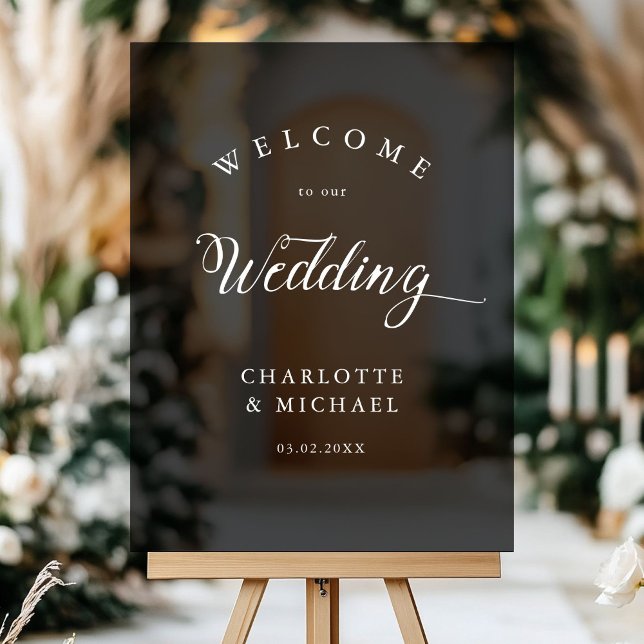 Señal Acrílica Simpel, elegante boda (Simpel, Elegant, Wedding,  Acrylic Sign, Black, Transparent, with your names and date.)