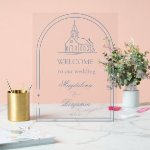 Señal Acrílica Simple Bienvenida de Boda de Capilla Cristiana Azu