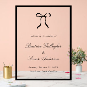 Señal Acrílica Simple Bow Clásico Signo de Bienvenida de Boda