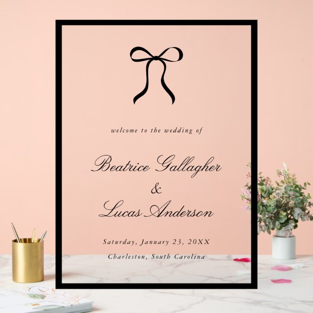 Señal Acrílica Simple Bow Clásico Signo de Bienvenida de Boda (Boda)