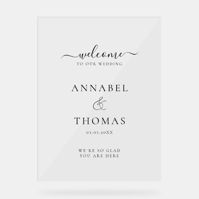 Señal Acrílica Simple caligrafía moderna Boda de "bienvenida" (Anverso)
