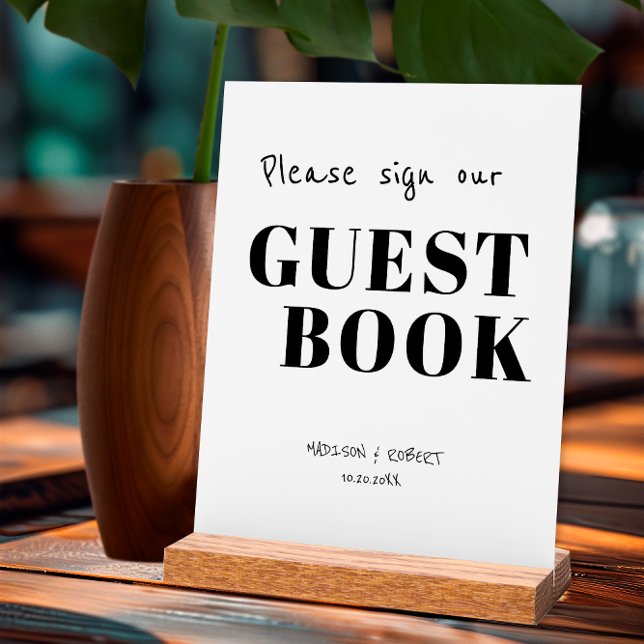 Señal Acrílica Simple Chic Signo de Invitado Libro Negro y Blanco (Subido por el creador)