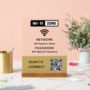Señal Acrílica Simple Elegante Código QR de Wifi Contraseña de Re