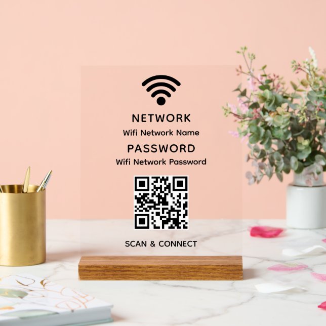 Señal Acrílica Simple Elegante Código QR Wifi Contraseña de Red (Boda)