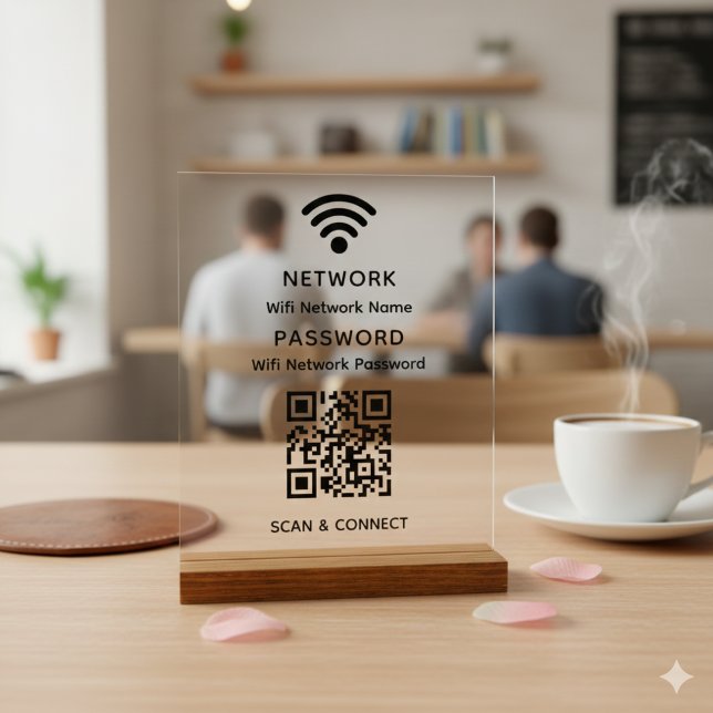 Señal Acrílica Simple Elegante Wifi QR Código contraseña de red (Subido por el creador)