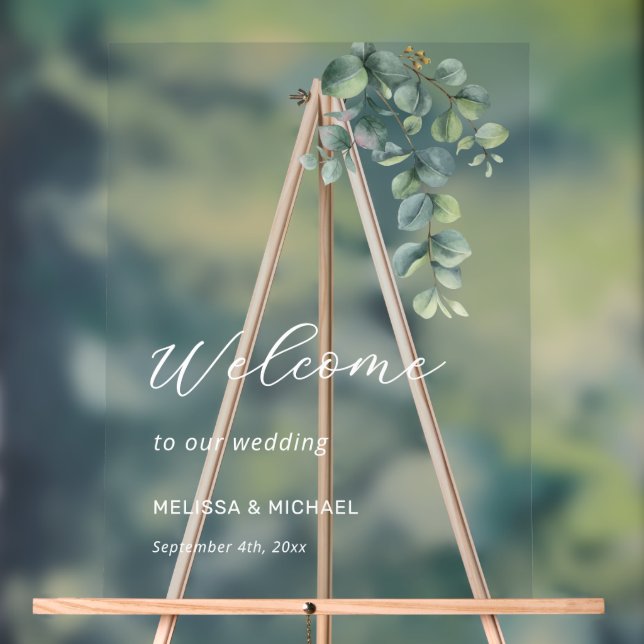 Señal Acrílica Simple Eucalyptus Leave Wedding Welcome (Neutral )