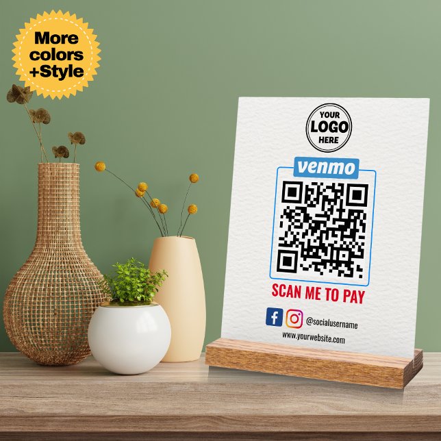 Señal Acrílica Simplificar los pagos con el código QR del logotip (Streamline Payments with Custom Logo Venmo QR Code Acrylic Sign)