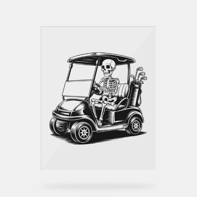 Señal Acrílica Skeletal Golfer Skull Jugando Golf (Anverso)