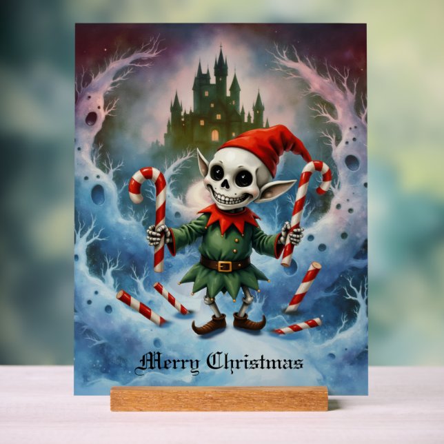 Señal Acrílica Skeleton Christmas Elf – Creepy Cute Dark Holiday  (Neutral )