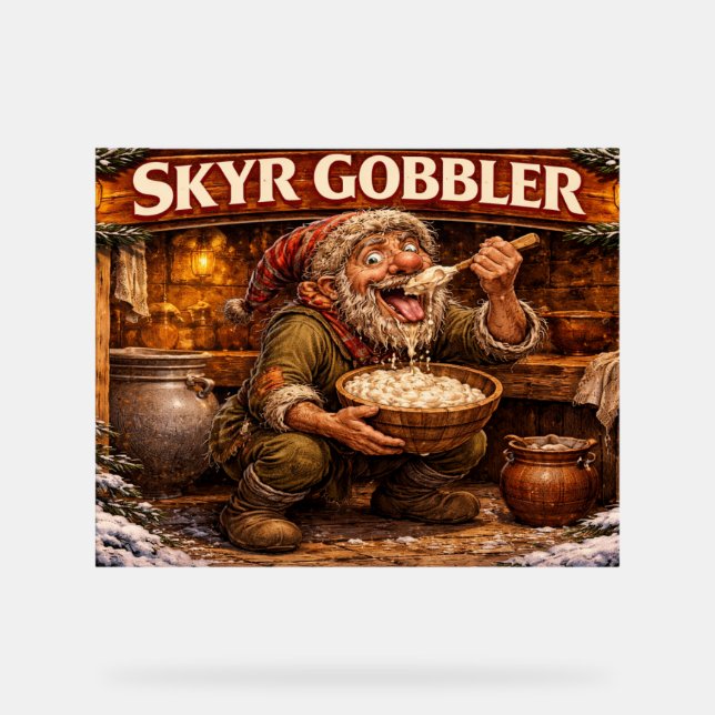 Señal Acrílica Skyr Gobbler Icelandic Yule Lad (Anverso)