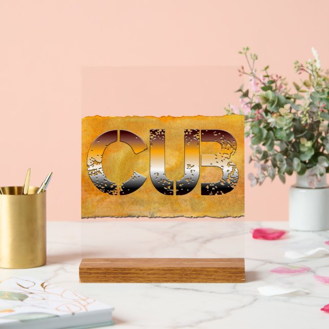 Señal Acrílica SlipperyJoe's cub word naranja-tonos marrones pro (Boda)