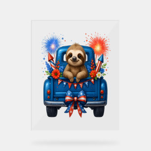 Señal Acrílica Sloth 4 de julio Estados Unidos